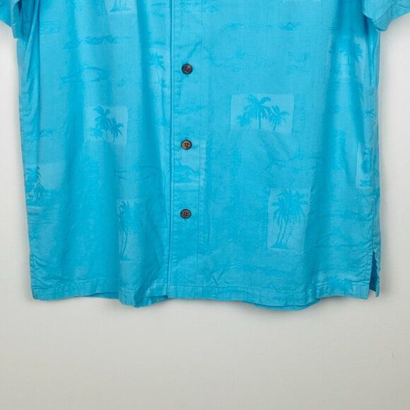 Columbia Blue River Lodge Palm Hawaiian Short Sleeve Button Up Shirt, Size M - Picture 2 of 10